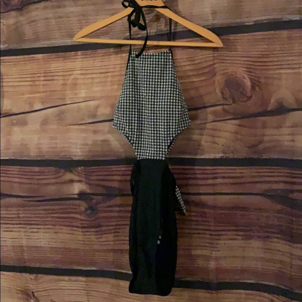 Black & White Gingham Halter Monokini Sz S